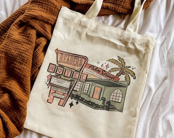 Sac fourre-tout rétro pour motel avec lecteur, fourre-tout livresques, cadeaux de lecteur, sac de livres, cadeaux pour amateurs de lecture, sac fourre-tout livresque, sac fourre-tout en coton, produit littéraire
