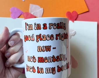 Cute bookish mug, good place mug, reader mug, bookish mug, gifts for readers, funny mugs, humorous mug, book dragon, reader gift