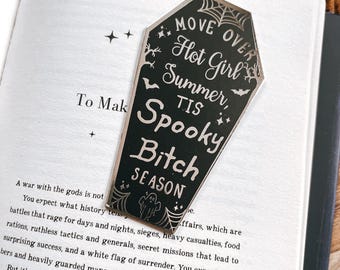 Spooky B * tch Saison Sarg Mini Lesezeichen, Quaste Lesezeichen, Halloween Geschenk, Goth Cute Bookish Lesezeichen, Buchliebhaber Geschenk, Silberfolie, Emo