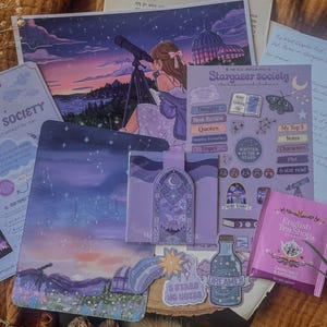 Il prossimo capitolo Post Mail Club - Edizione di agosto, Stargazer Society Bookish Mail Club, adesivi per journaling, posta celeste