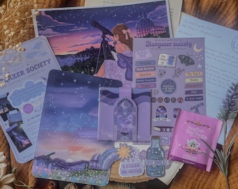 The Next Chapter Post Mail Club — August Edition, Stargazer Society Bookish Mail Club, Journaling Stickers, Celestial Snail Mail