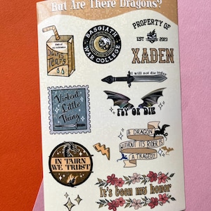 Vierter Flügel Stickerbogen, Bücherwurm Sticker, Kindle Sticker, Bücherwurm, Fantasy Aufkleber, Fantasy Sticker, Bücherwurm