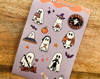 Spooky ghost sticker sheet, bookish sticker, kindle sticker, Bookish Girlie Sticker, Kindle ghost pumpkin, Book lover gift, Halloween