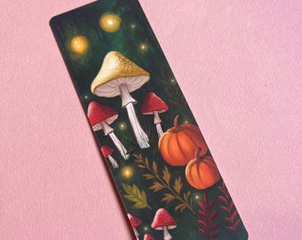 Autumn mushrooms mini bookmark, autumn bookmark, Cute pumpkin Bookmark, Book lover gift, Gift for reader, Fall bookmark, bookish gift