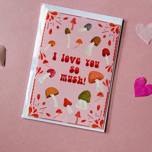 Ti amo così tanto, biglietto di San Valentino carino, biglietto di auguri, biglietto di anniversario carino, biglietto illustrato con funghi, biglietto di San Valentino per lei/lui