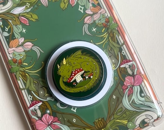 Mushroom Dragon Phone and Kindle Grip | Forest Dragon Mushroom Grip | Magnetic Phone Holder | Bookish Accessory | Fantasy E-Reader Grip