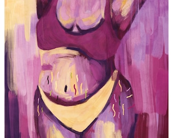Body Positive-kunstprint: grote vrouw met regenboogstriemen