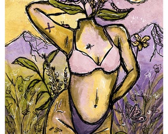 Woman Nature Art Print: positief voor het lichaam, feministische empowerment