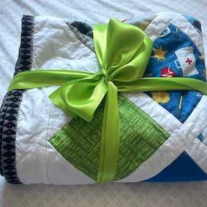 Everyday Heroes Themed Baby or Lap Quilt - Police, EMS, Firefighter, Paramedic Playmat Handmade Pieced 3 Layer Blanket - One of a kind gift!