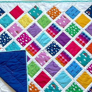 Bright Sunshine & Rainbow Baby Toddler Quilt Playmat Handmade Pieced 3 Soft Layers Lap Blanket - Great for Gifts!
