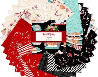 Peppermint Parlor Layer Cake w wycinanych kształtach z motywem świątecznym, zawiera 40 kwadratów po 10 cali, autorstwa Danielle Leone dla Wilmington Prints