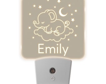 Personalized Elephant Plug In Night Light, Kids Name Night Light for Bedroom Decor, Kids Christmas Gift, Acrylic Night Light Nursery Decor