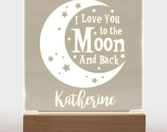 I Love You to the Moon and Back Night Light for Nursery Décor, Acrylic Night Light, Personalized Night Light, Moon and Back Night Light Lamp