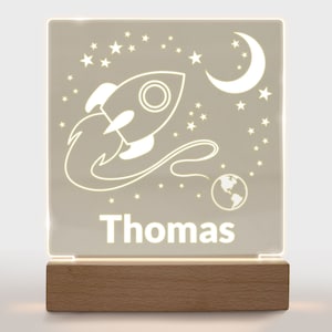 Outer Spaceship Rocket Night Light, Personalized Night Light for Kids, Space Nursery Décor, Boys Bedroom Décor, Birthday Gifts for Toddlers