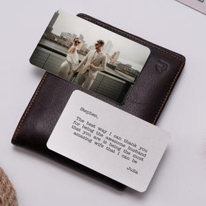 Tarjeta de inserción de billetera de metal con foto personalizada, regalo para novio o esposo, tarjeta con mensaje grabado, regalo de boda, votos personalizados o nota de amor