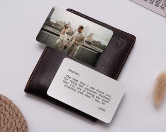Custom Photo Metal Wallet Card Insert Gift for Boyfriend or Husband, Engraved Message Card Wedding Gift, Personalized Vows or Love Note