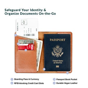 Custom Passport Cover, Personalized Passport Holder RFID Protection, Custom Travel Wallet, Faux Leather Cover, Travel Gift for Men & Women image 3