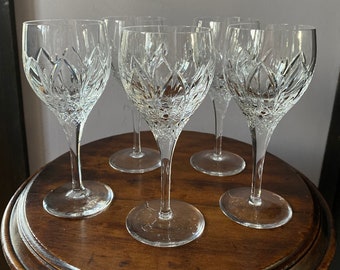 Atlantis Chartres Crystal Collection. Set of 5 wine glasses in pristine condition. 7” tall.