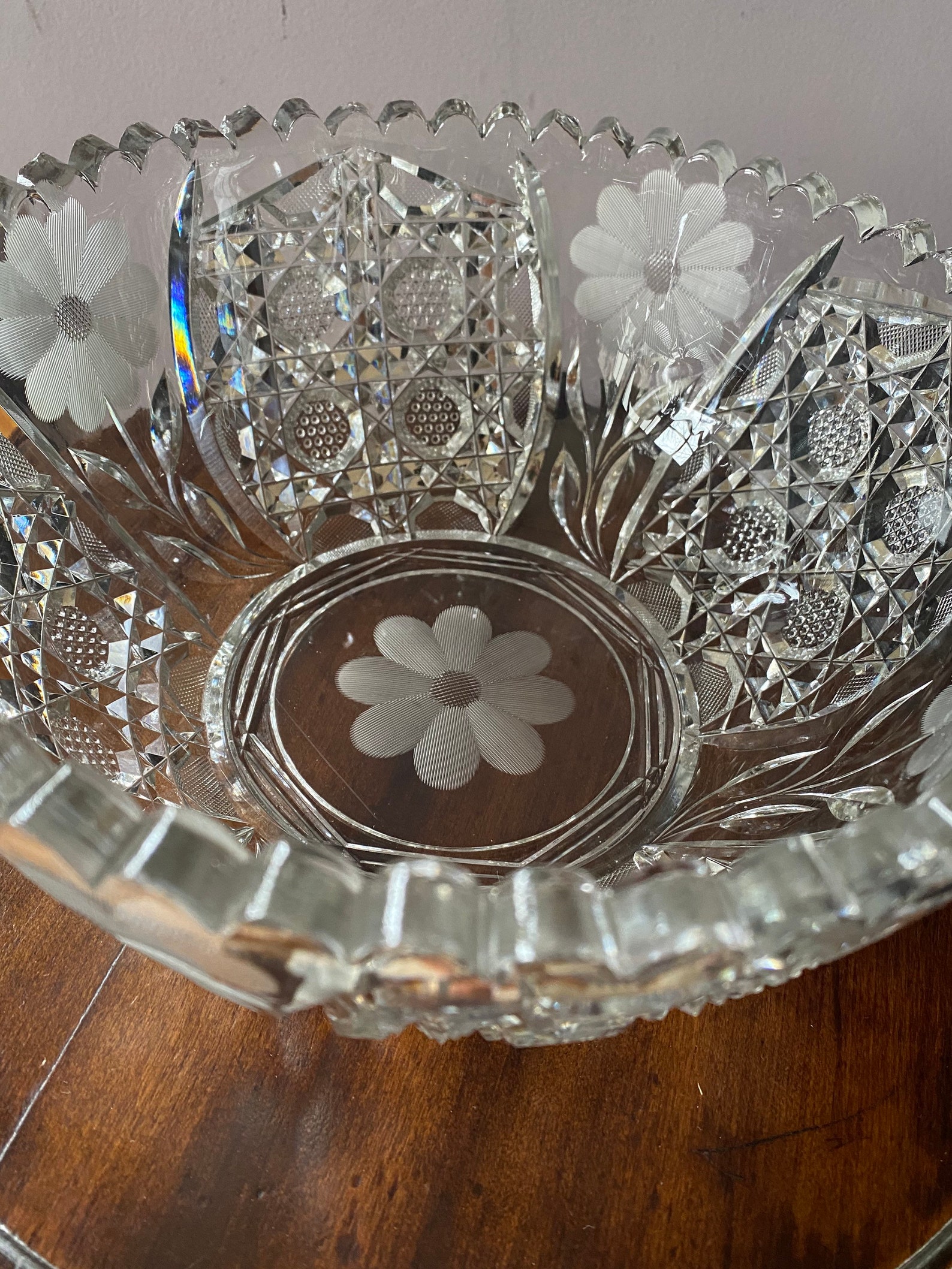 Antique Heavy 9 Crystal Bowl Circa 1940. Etched and Cut Etsy
