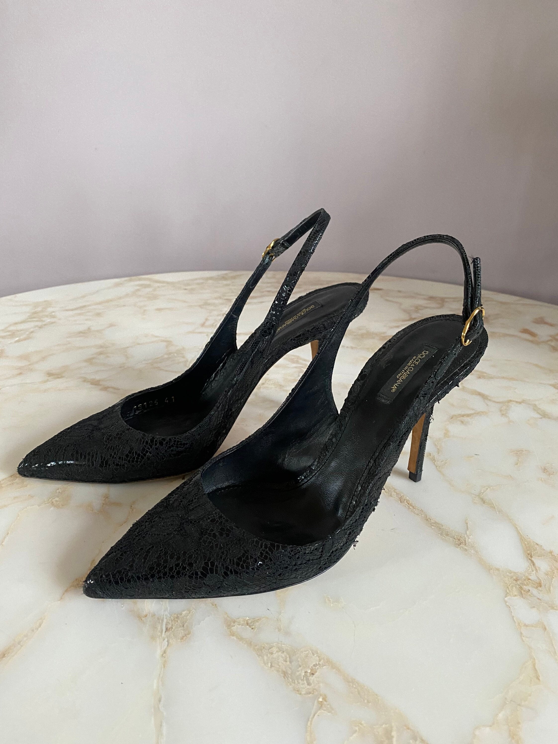 Dolce Gabbana Monogram Denim Heels Sandals 38.5