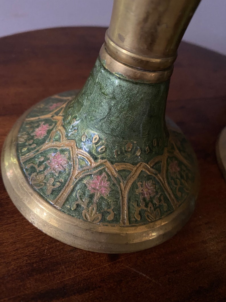 Brass enamel candle sticks from India.