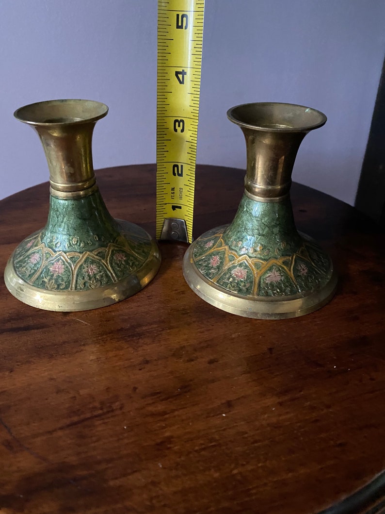 Brass enamel candle sticks from India.