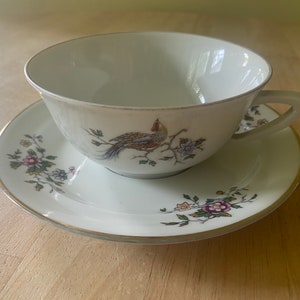Pillivuyt France porcelain tea cup and saucer. Circa 1860. Hand painted.
