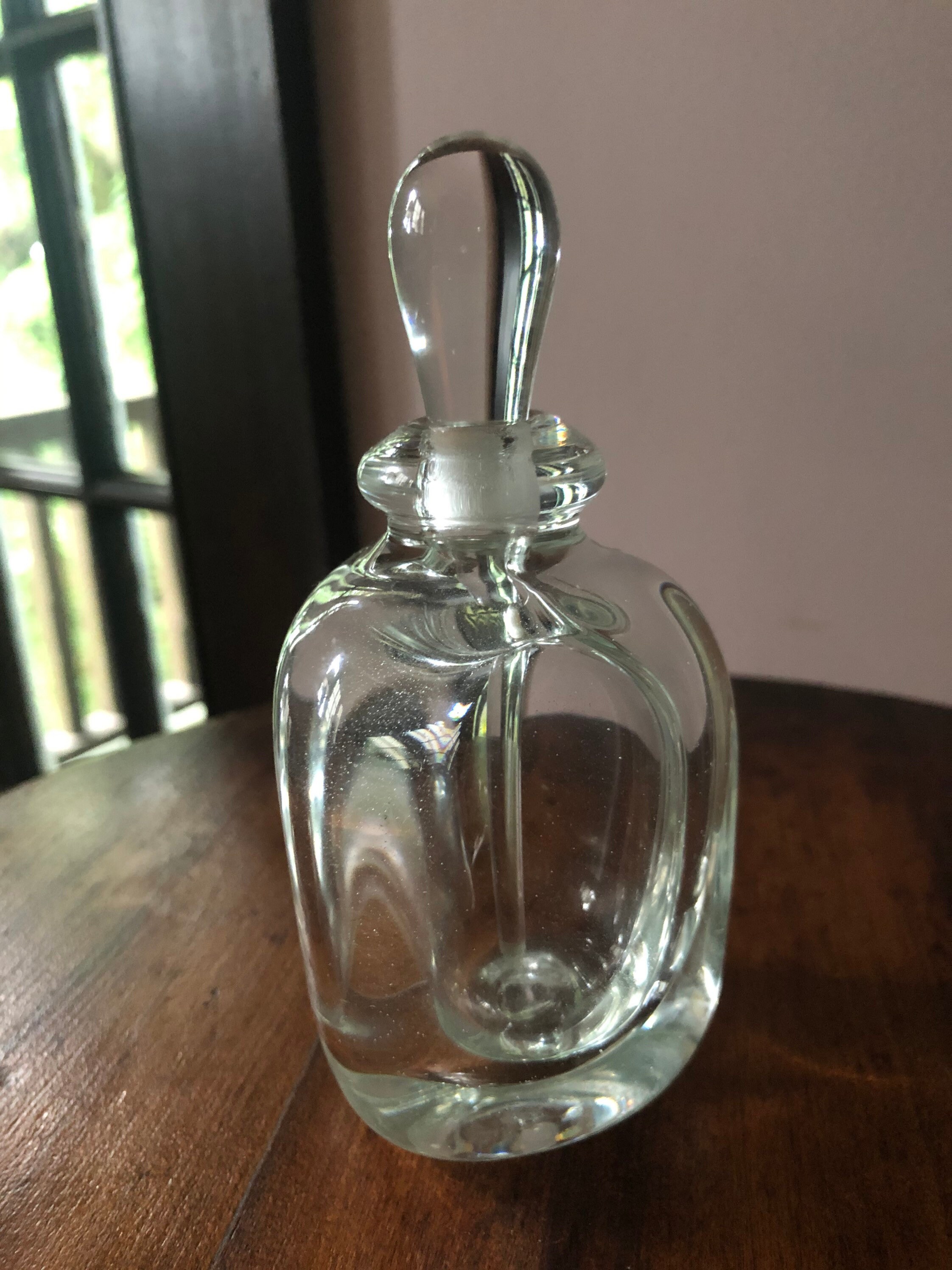 Hand blown glass bottle with beautiful long stopper Etsy