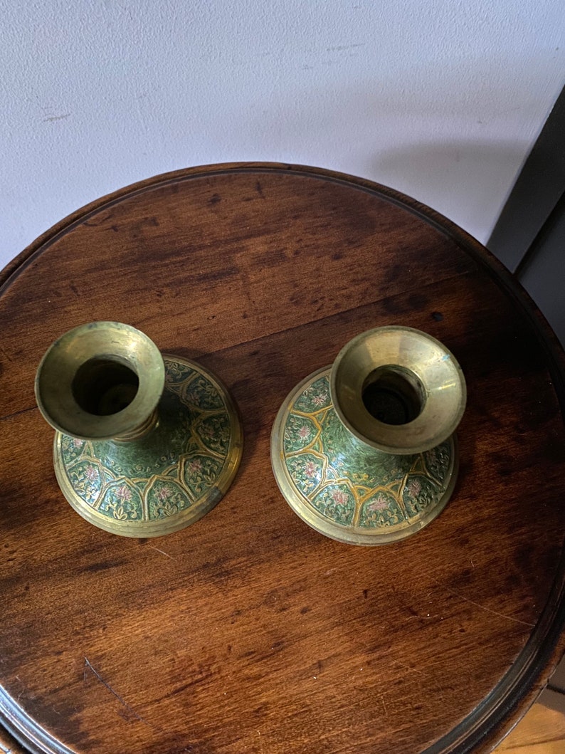 Brass enamel candle sticks from India.