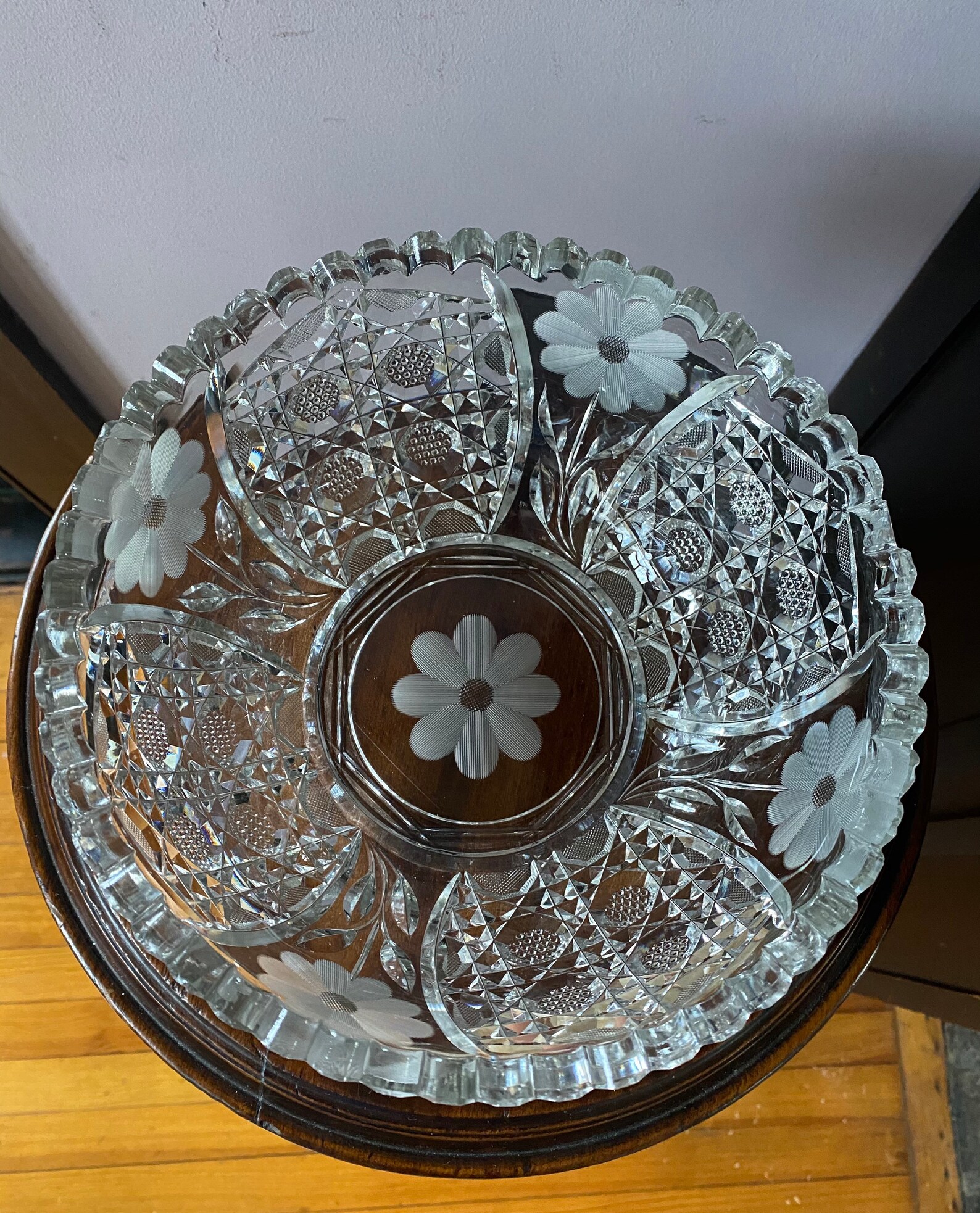 Antique Heavy 9 Crystal Bowl Circa 1940. Etched and Cut Etsy