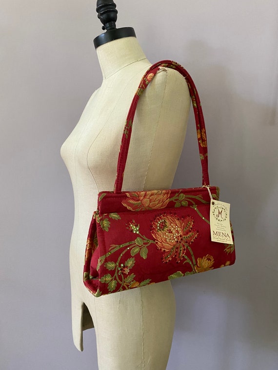 Vintage floral and beaded Mena New York handbag N… - image 1