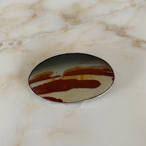 Vintage Landscape Agate pin circa 1960. Can be worn as a pendant or a brooch. Sterling unmarked silver.