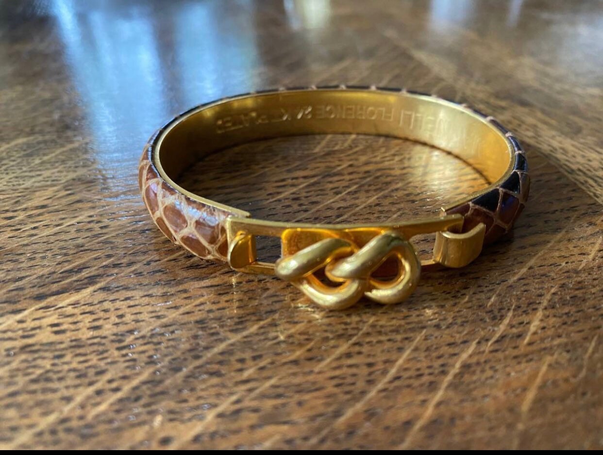 Mannelli 24kt Gold Plated Hinged Bangle With Brown Snakeskin From 