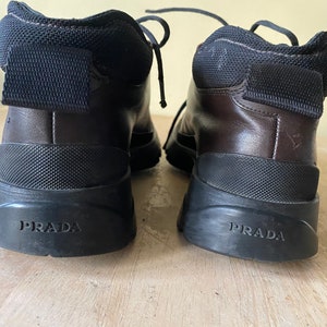Vintage Prada lug soled leather lace up brown boots