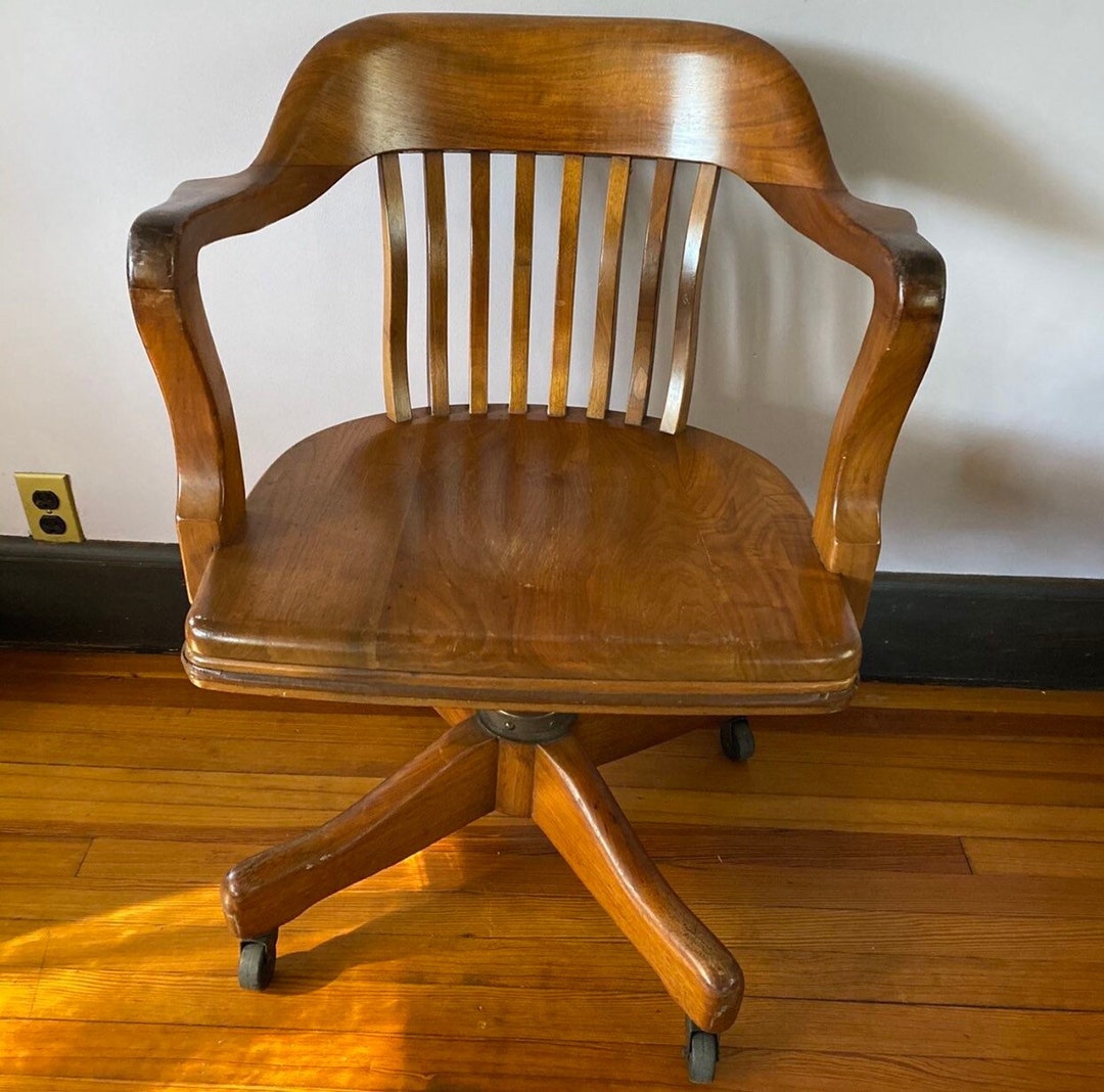 Johnson Chair Co Illinois Antique Walnut Bankers Chair in Etsy