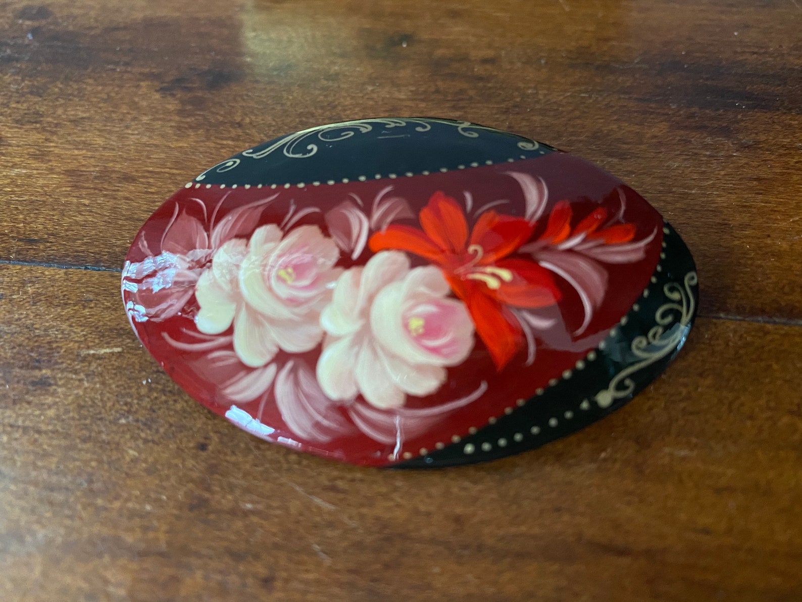Hand Painted Wooden Brooch Signed by the Artist. Etsy