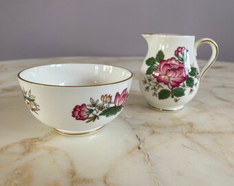 Vintage Wedgwood Charnwood fine bone China milk and sugar set in pristine condition.