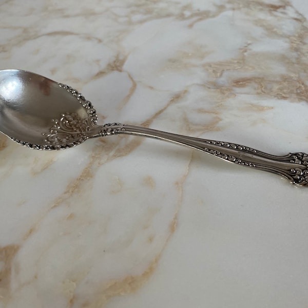 Antique Ornate Rogers Sterling Silver 6” spoon. Stamped 1947 Rogers Bros.