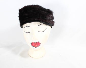 Vintage 1960s Black Sateen & Mink Fur Pillbox Hat Glamorous Old Hollywood Style Vintage 1960s Black Sateen & Mink Fur Pillbox Hat Glamorous  main image 4