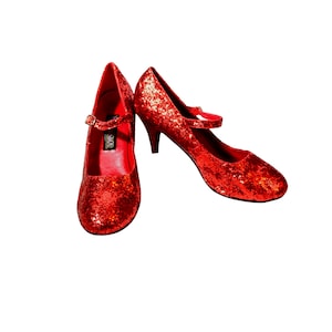 Vintage Funtasma Röda Glitter Mary Jane Klackskor Wizard Oz Dorothy Kostymskor Spirit Halloween Vuxen Dam Storlek 10 I BEFINTLIGT SKICK