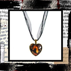 Retro 1990s Inspired "My Heart" Bronze Heart Shaped Pendant on Romantic Black Ribbon Adjustable Necklace