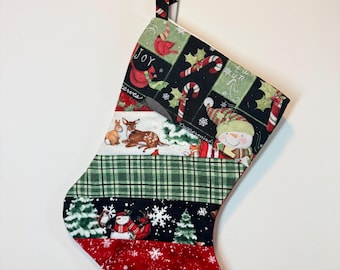 Handmade Patchwork Snowman Christmas Stocking with Cuff, Susan Winget Design Fabric