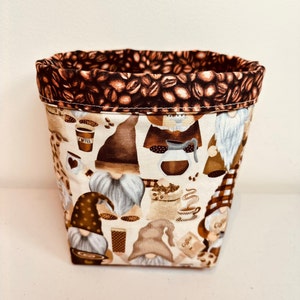 Coffee Gnome Theme Fabric Storage & Organization Basket, Bin Container, K-Cup holder, Reusable Gift Bag, Home Decor