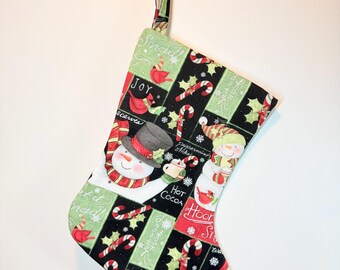 Handmade Fabric Christmas Stocking w/ Snowflakes & Snowmen, Susan Winget Design Fabric