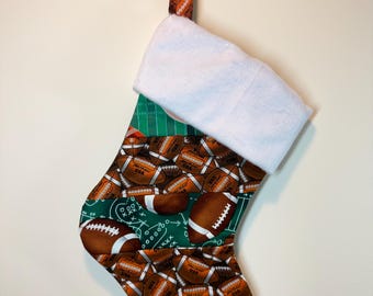 Handmade Football Christmas Stocking with Minky Cuff, Fully Lined
