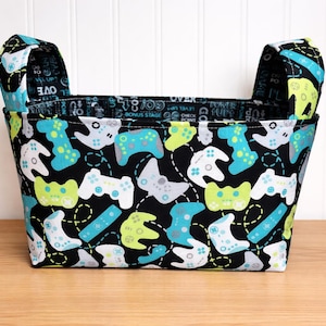 Video Game Controller Gift Basket with Handles, Bin, Container, Reusable Gift Bag, Toy holder, Storage and Organization