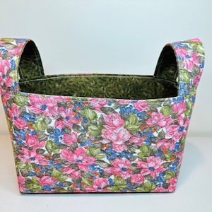 Handmade Floral Fabric Basket with Handles: Home Decor Storage