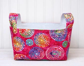 Handmade Mosaic Tile Fabric Basket: Magenta Pink Reusable Gift Bag