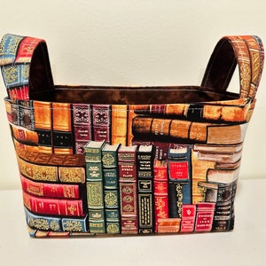 Book Library Fabric Basket with Handles/Bin Container, K-Cup holder, Gifts, Storage and Organization, home decor