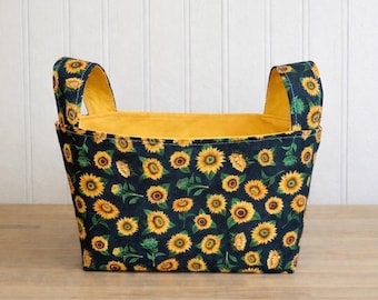 Sunflower Fabric Basket with Handles, Bin Container, K-Cup holder, Reusable Gift Bag, Storage & Organization